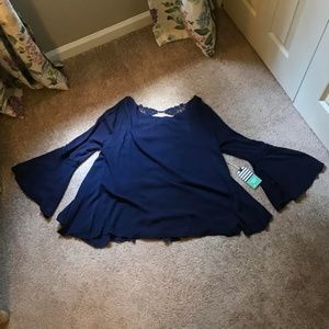 Navy Blouse with bell sleeves
